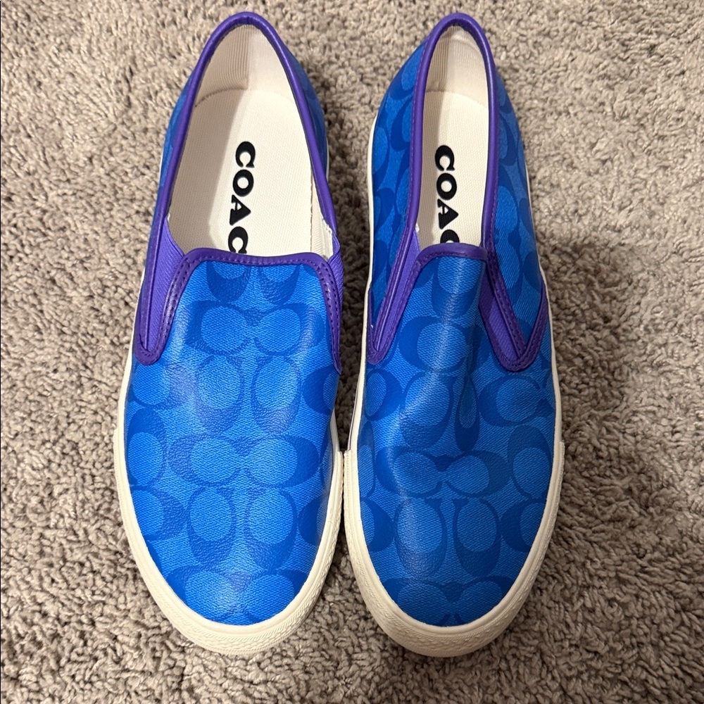 Coach Blue Signature Slip-On Sneakers with Purple Trim